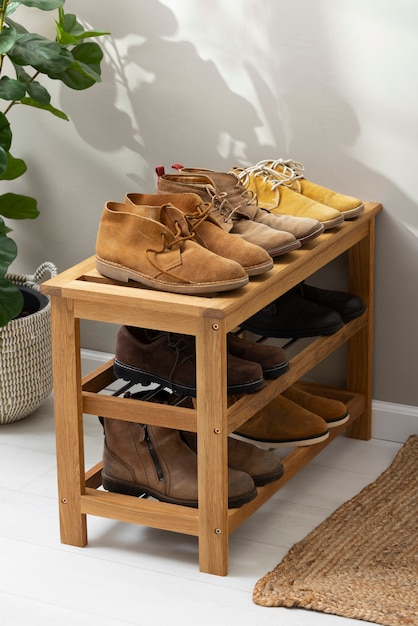 Free photo view of shoe rack for stacking pair of footwear