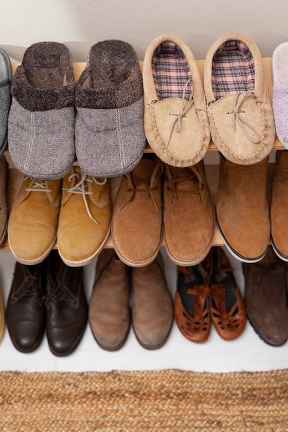 Free Photo view of shoe rack for stacking pair of footwear