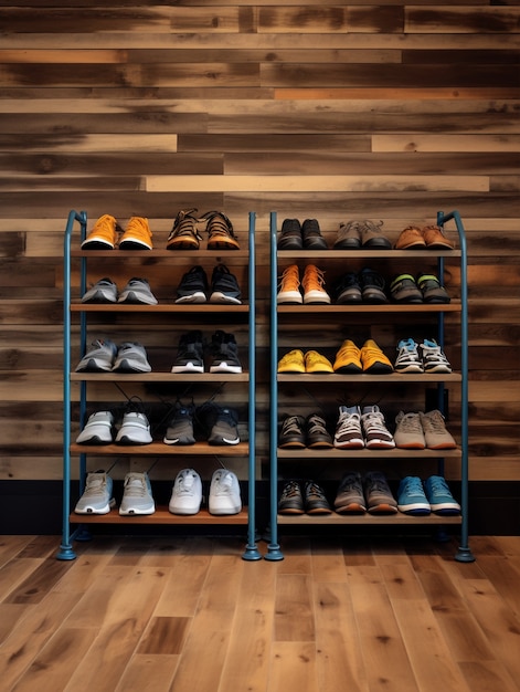 Free photo view of shoe rack with storage space for footwear