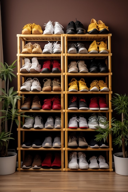 Free photo view of shoe rack with storage space for footwear