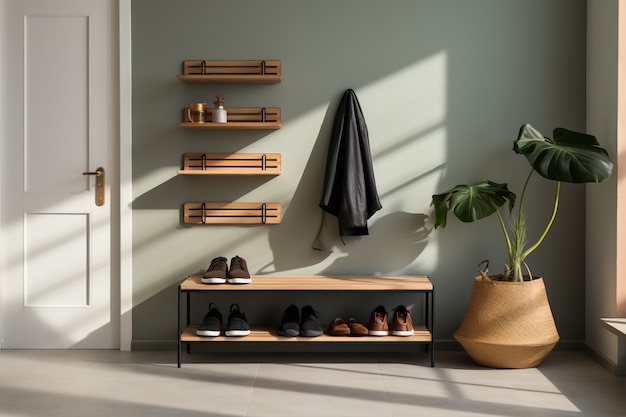 View of shoe rack with storage space for footwear