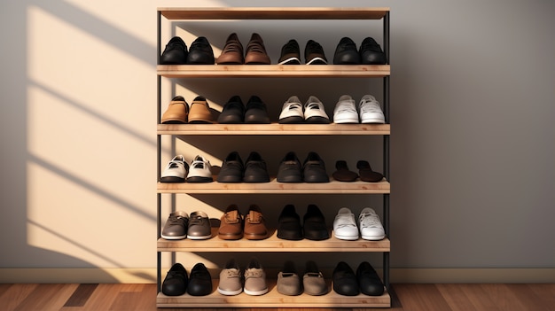 Free photo view of shoe rack with storage space for footwear