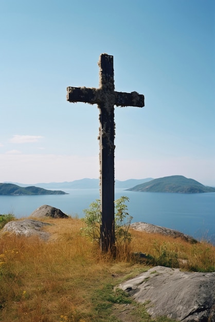 Free photo view of simple 3d religious cross