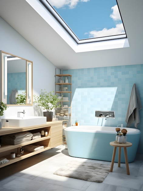 Free Photo view of small bathroom with modern style decor and furniture