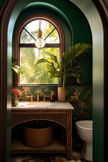 View of small bathroom with modern style decor and furniture