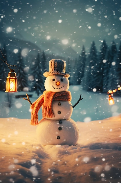 Free Photo view of snowman with winter landscape and snow