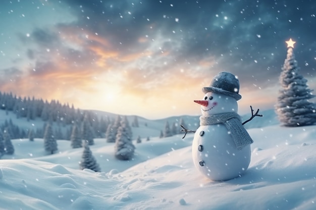 Free Photo view of snowman with winter landscape and snow