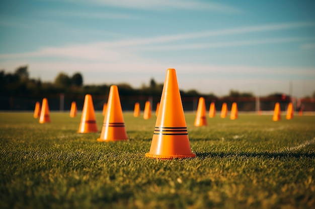 Free Photo view of soccer cones on field