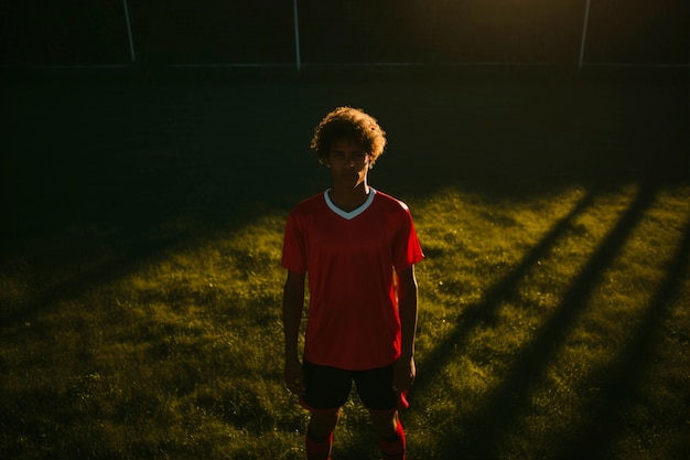 Free photo view of soccer player on the field