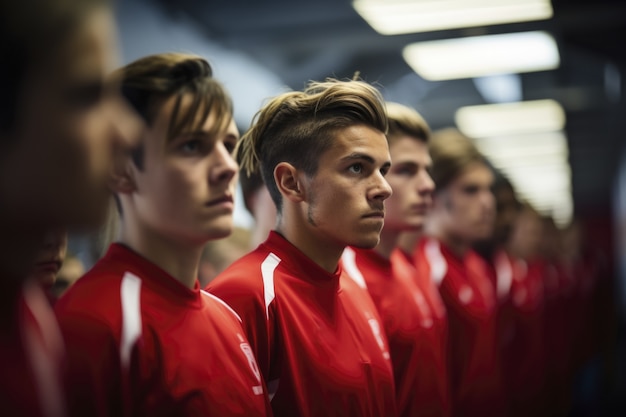 View of soccer players before the show