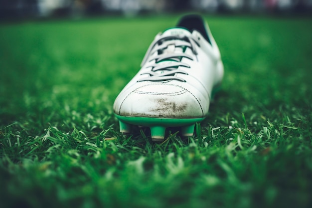 Free photo view of soccer shoes on the field grass