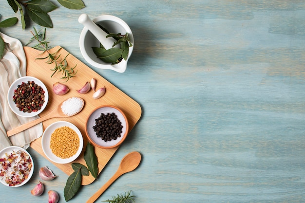 Above view spa arrangement with cutting board