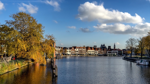 Free Photo view over the spaarne river in haarlem, nl