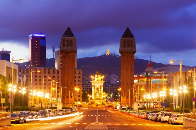 View of Spain square at Barcelona in night