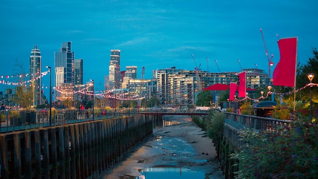 View of a square near the Thames river in London at evening United Kingdom Water channel