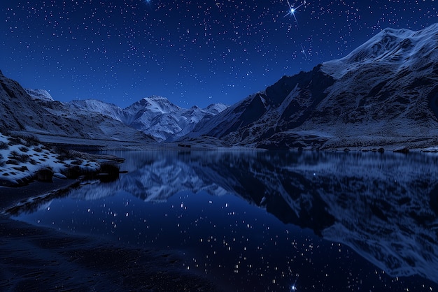 Free photo view of starry night sky with nature and mountains landscape