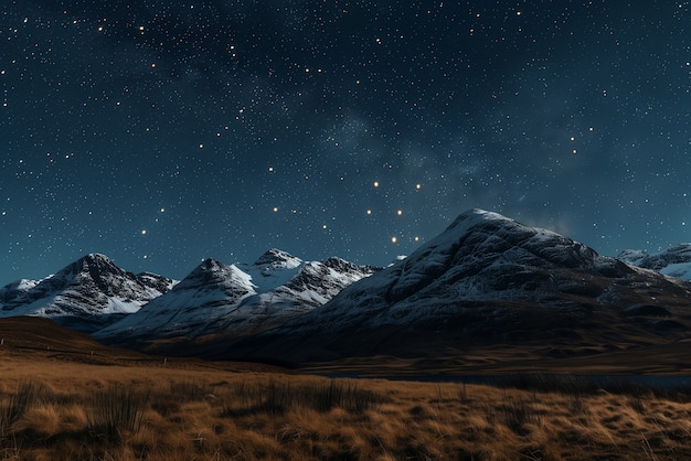 Free Photo view of starry night sky with nature and mountains landscape