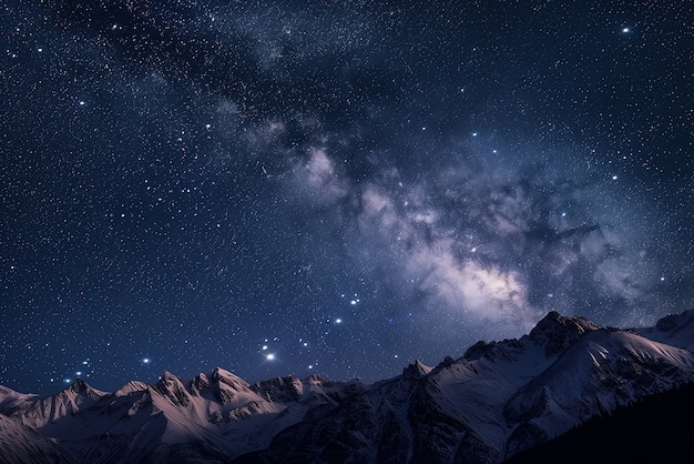 Free Photo view of starry night sky with nature and mountains landscape