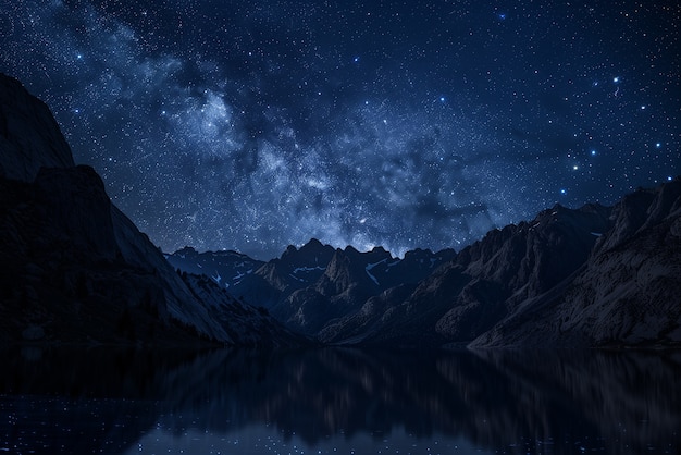 Free Photo view of starry night sky with nature and mountains landscape