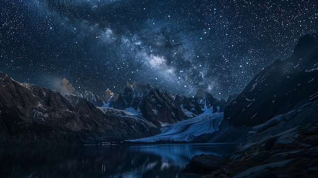 Free photo view of starry night sky with nature and mountains landscape