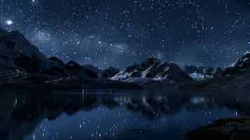 Free photo view of starry night sky with nature and mountains landscape