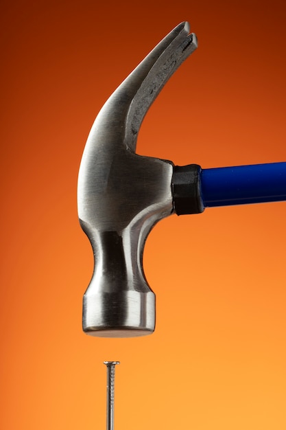 Free Photo view of steel hammer for construction work with nails