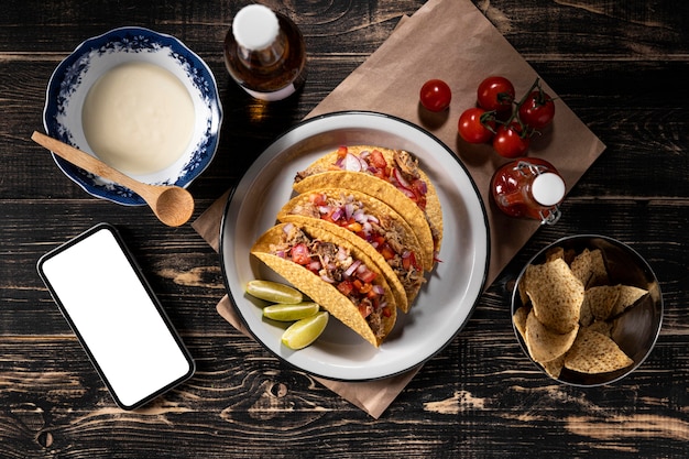 Free photo above view tacos with vegetables and meat