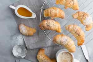 Free photo above view tasty croissants