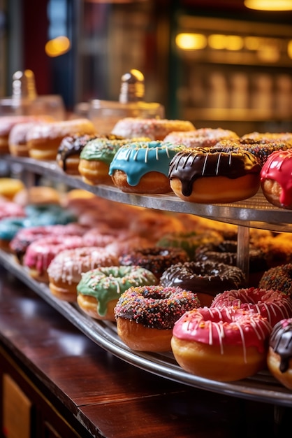 View of tasty sweet glazed donuts