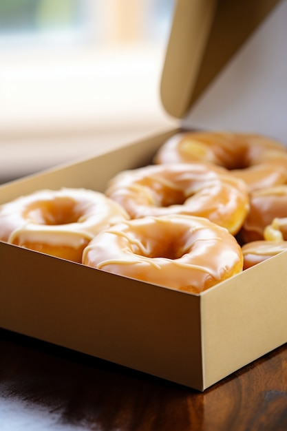 Free photo view of tasty sweet glazed donuts