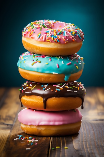 View of tasty sweet glazed donuts