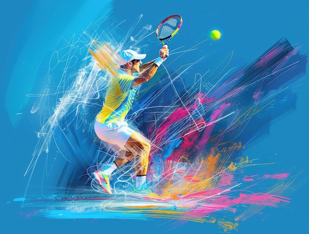 Free Photo view of tennis player with digital art effect