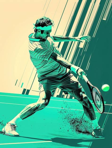 View of tennis player with digital art effect