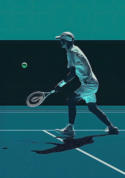 Free photo view of tennis player with digital art style effect