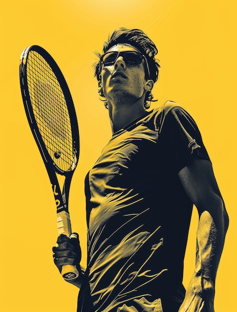 View of tennis player with digital art style effect