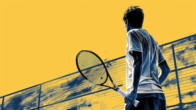 View of tennis player with digital art style effect