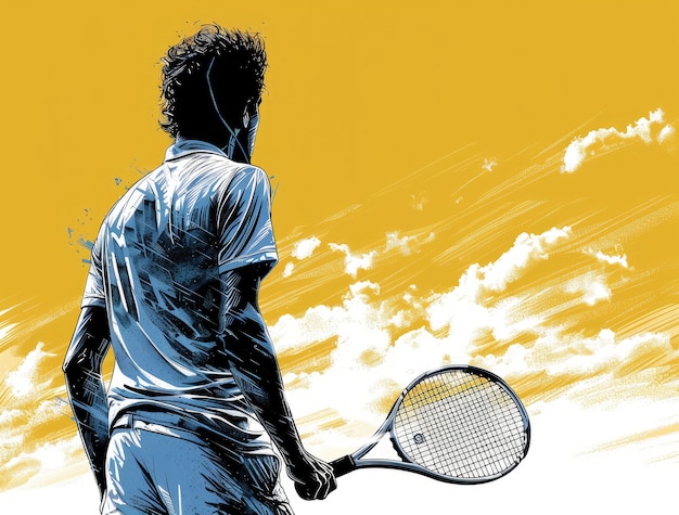 View of tennis player with digital art style effect