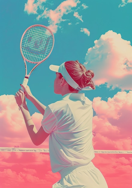 View of tennis player with digital art style effect