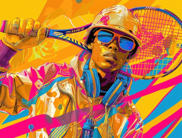 Free photo view of tennis player with digital art style effect