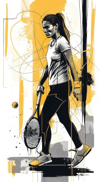 Free photo view of tennis player with digital art style effect