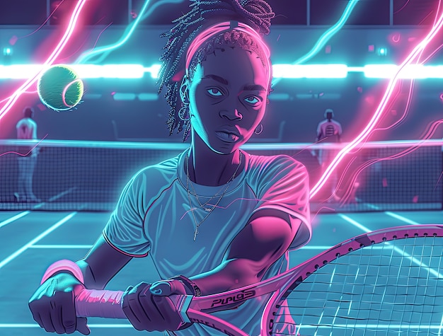 Free photo view of tennis player with digital art style effect