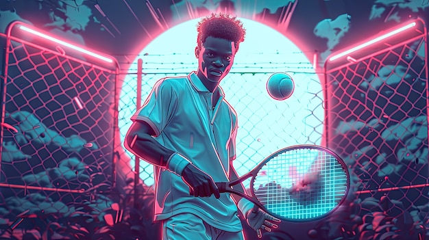 Free photo view of tennis player with digital art style effect