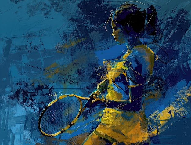 Free photo view of tennis player with digital art style effect