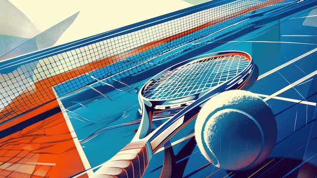 Free photo view of tennis racket with digital art effect