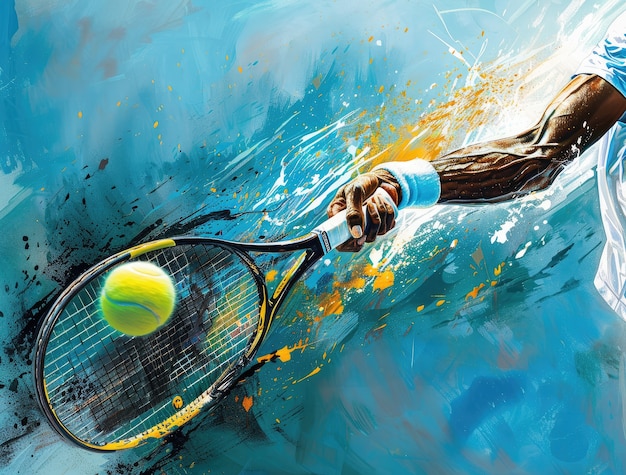 Free photo view of tennis racket with digital art effect