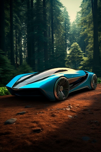 View of three-dimensional car with nature landscape