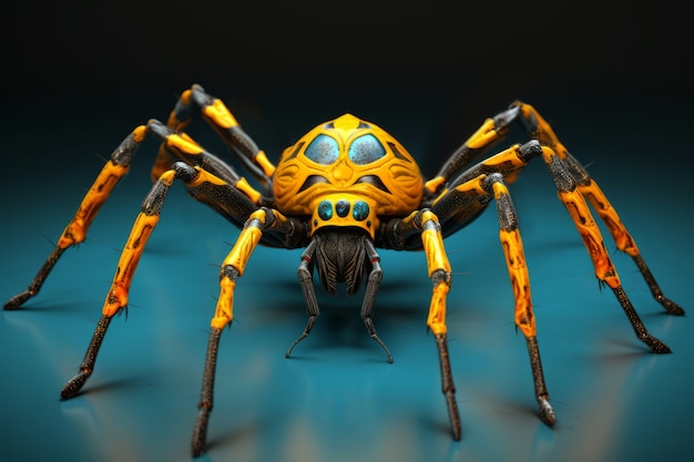 View of three-dimensional spider with legs and chelicerae