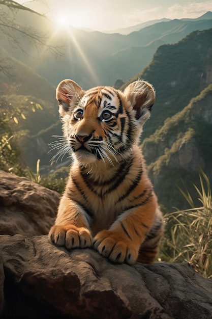 View of tiger cub in nature