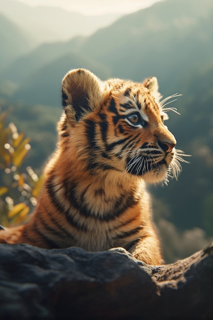 View of tiger cub in nature