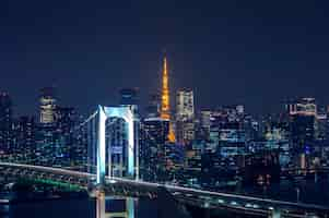 Free photo view of tokyo cityscape at night in japan.